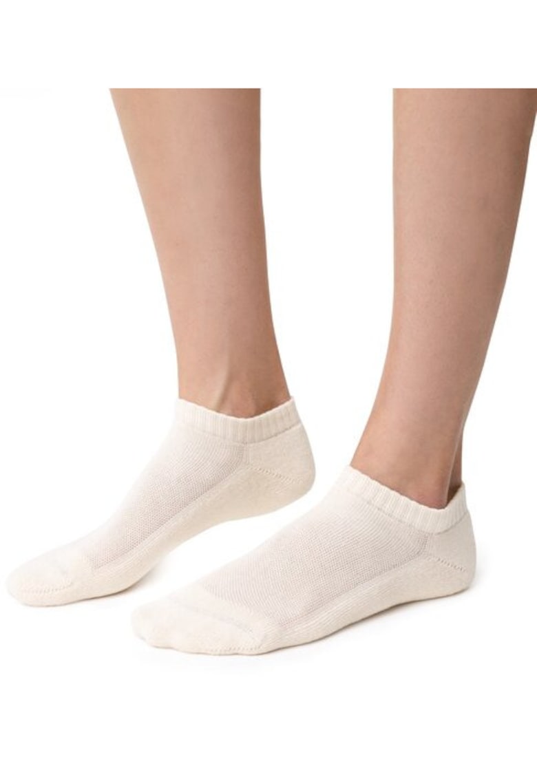 Sosete scurte bumbac 100% cu talpa flausata in culoare naturala S198 - Ecru