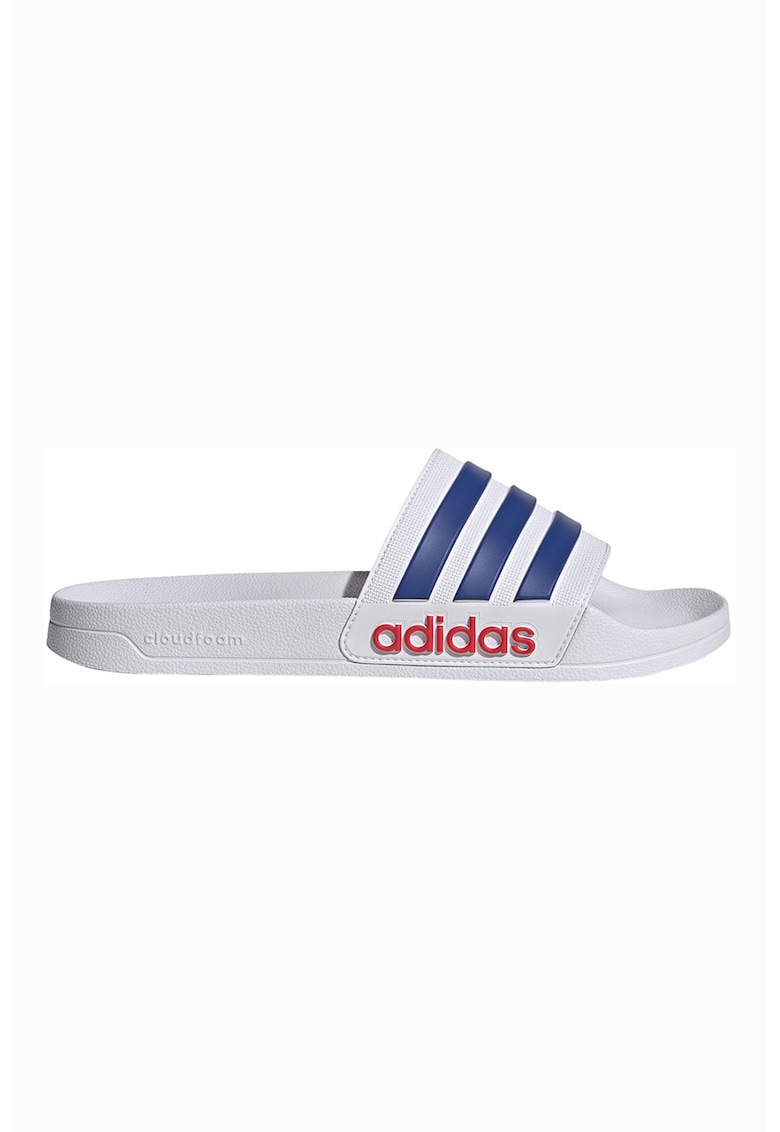 Papuci cu logo Adilette - Alb/Albastru inchis