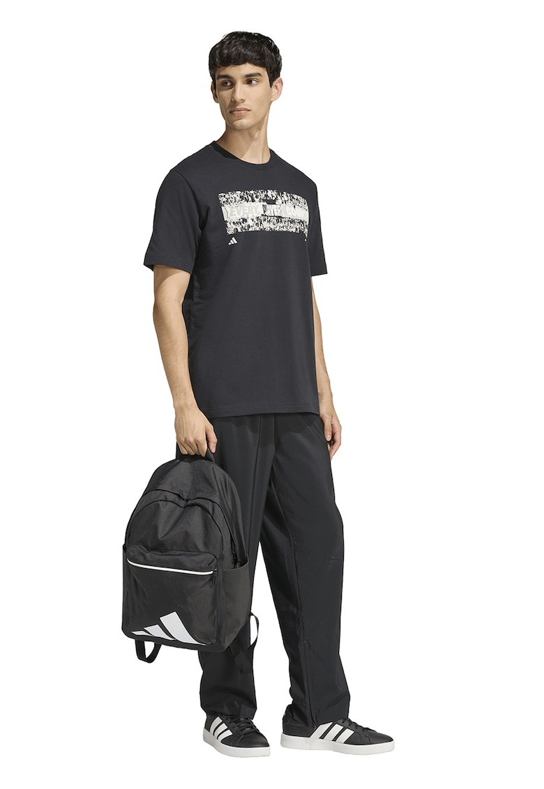 Tricou cu decolteu la baza gatului si imprimeu - Negru/Alb murdar