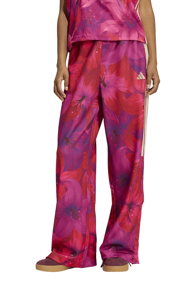 Pantaloni de trening ampli cu model floral - Rosu/Bej/Ametist