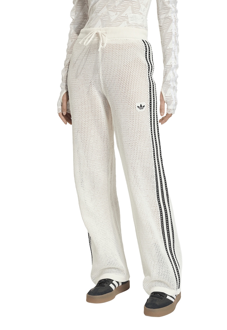 Pantaloni crosetati cu perforatii si logo - Alb/Negru stins