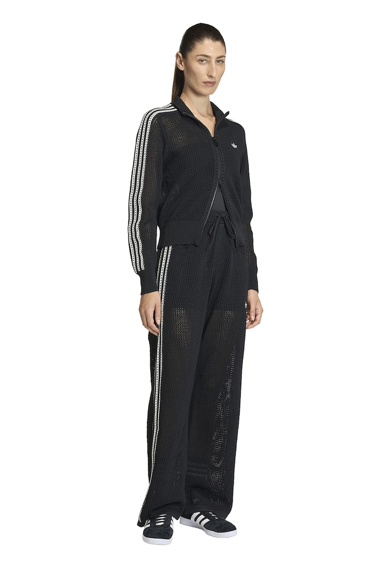 Pantaloni crosetati cu perforatii si logo - Alb/Negru