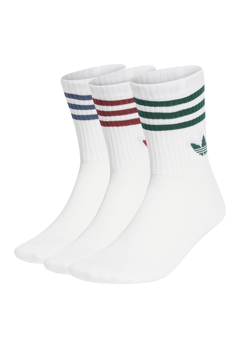 Set de 3 perechi de sosete lungi unisex cu detaliu logo - Alb/Verde