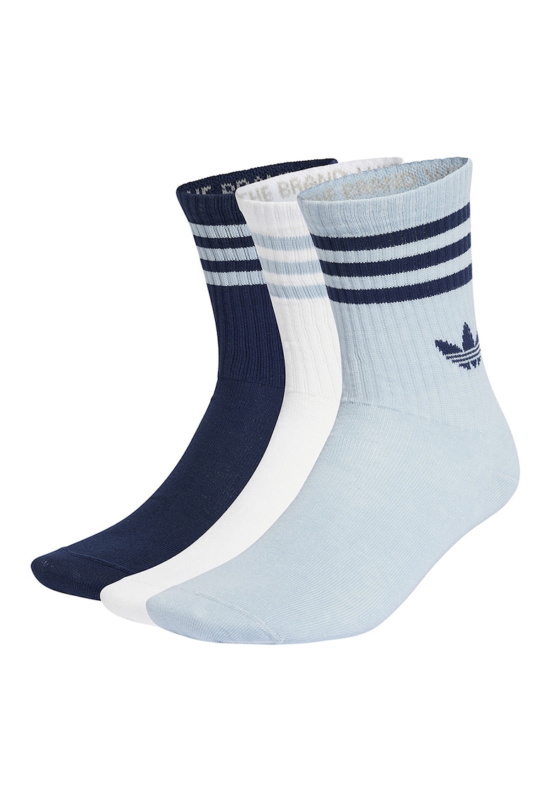 Set de 3 perechi de sosete lungi unisex cu detaliu logo - Alb/Albastru ultramarin/Albastru deschis