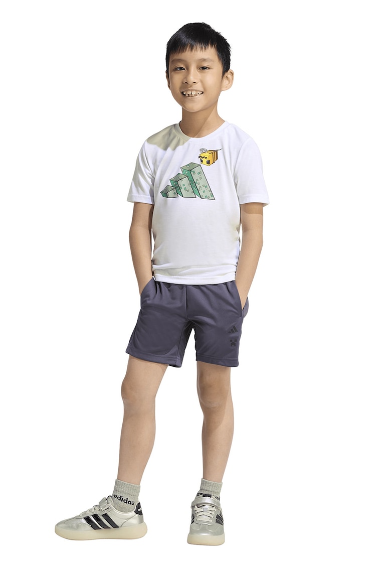 Set de tricou si pantaloni scurti cu tematica Minecraft - Alb/Verde/Gri carbune