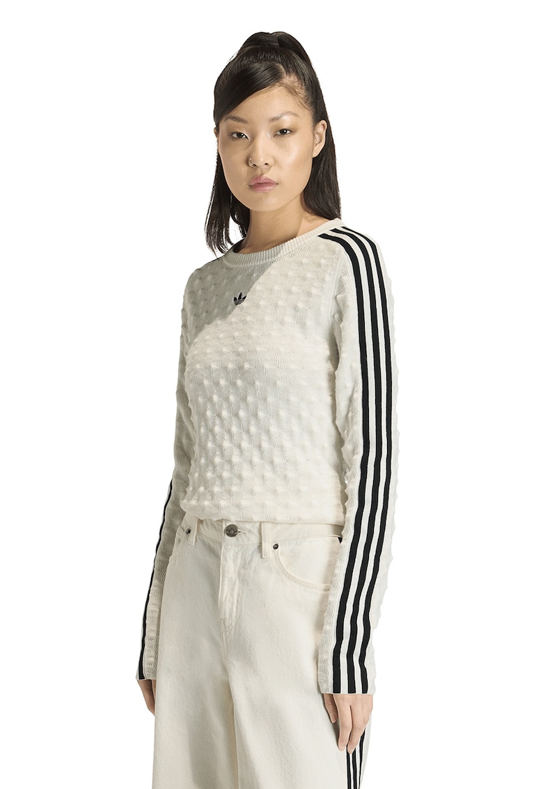 Bluza texturata din amestec de lana - Alb fildes/Negru