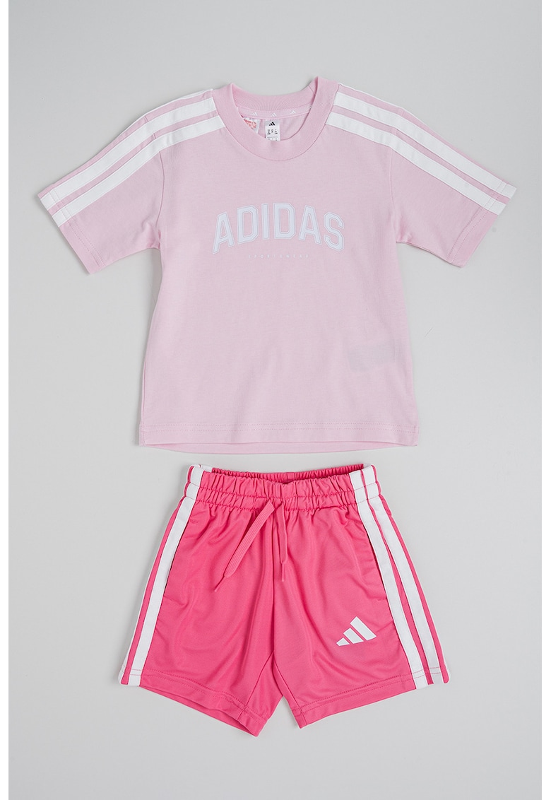 Set de pantaloni scurti si tricou cu logo - Alb/Roz pastel