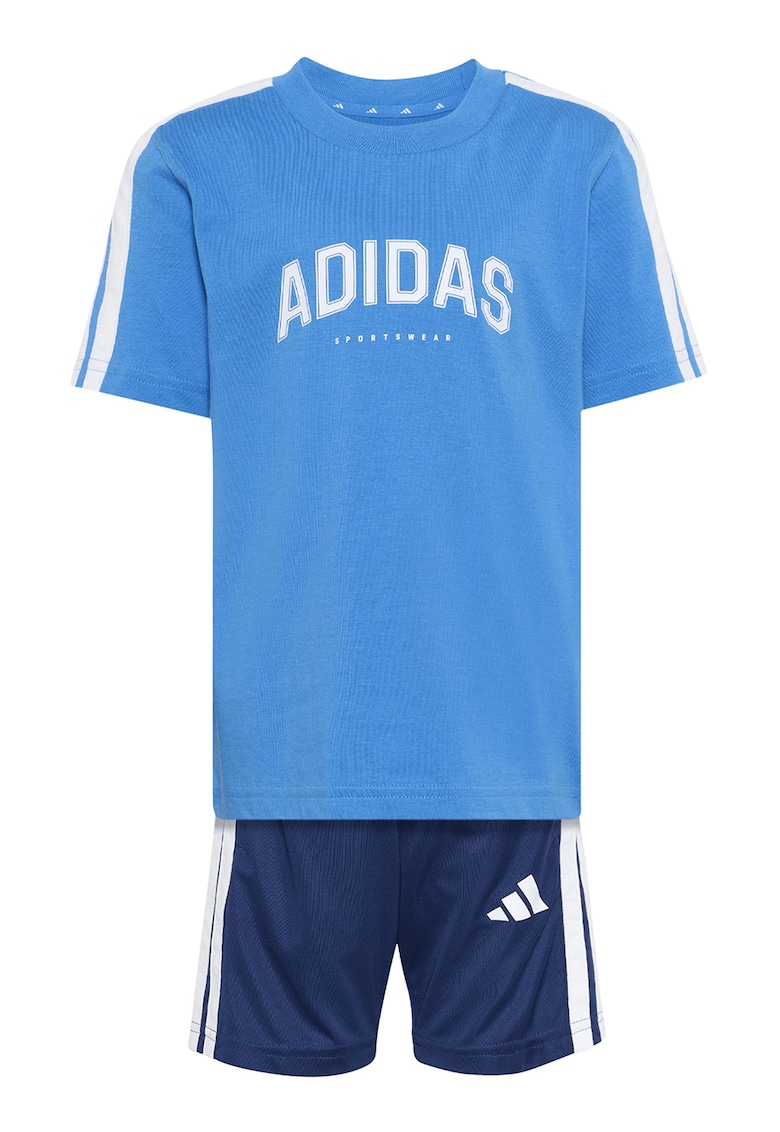 Set de pantaloni scurti si tricou cu logo - Alb/Albastru deschis/Bleumarin