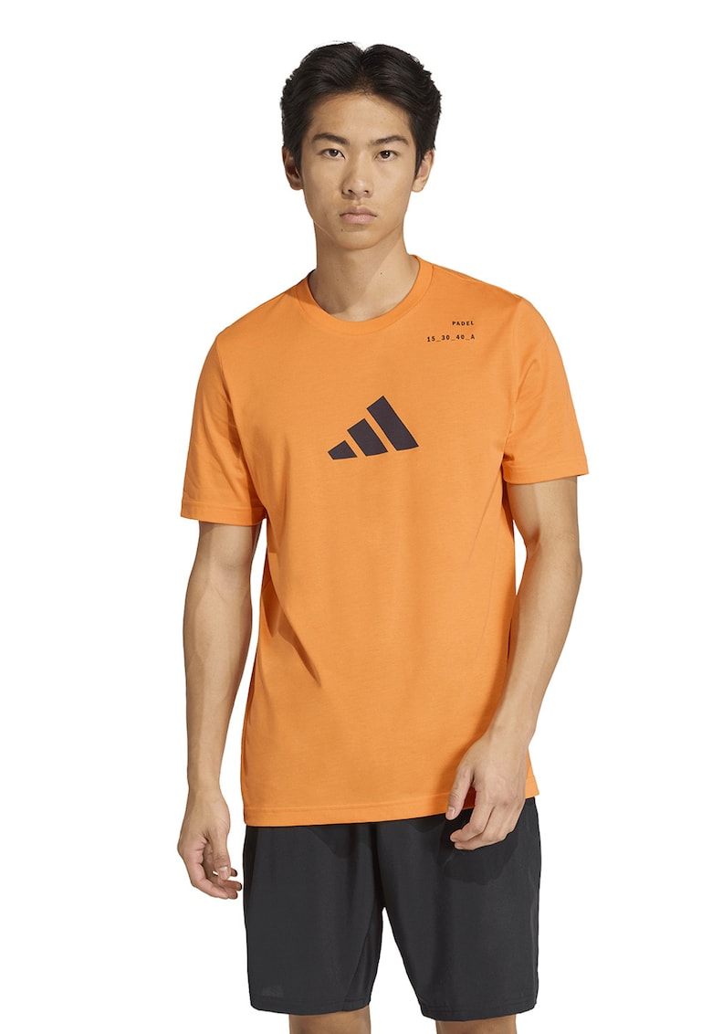 Tricou cu decolteu la baza gatului si imprimeu Padel - Portocaliu/Albastru ultramarin