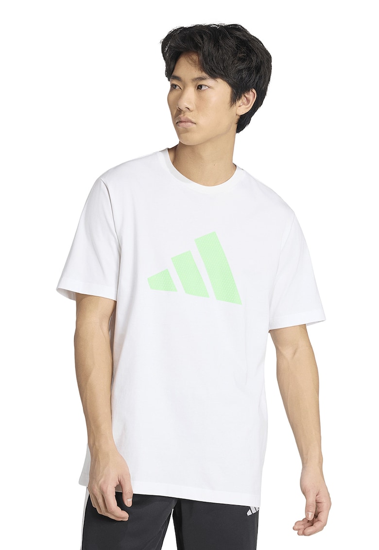 Tricou de bumbac cu decolteu la baza gatului - Alb/Verde lime