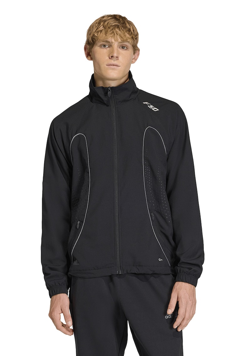 Bluza de trening cu fermoar si terminatie ajustabila - Negru