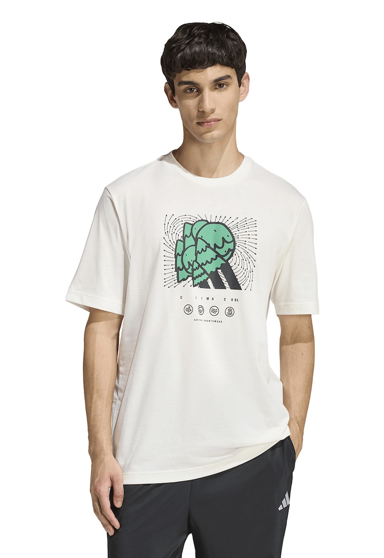 Tricou din amestec de bumbac cu imprimeu grafic - Verde/Negru/Alb murdar