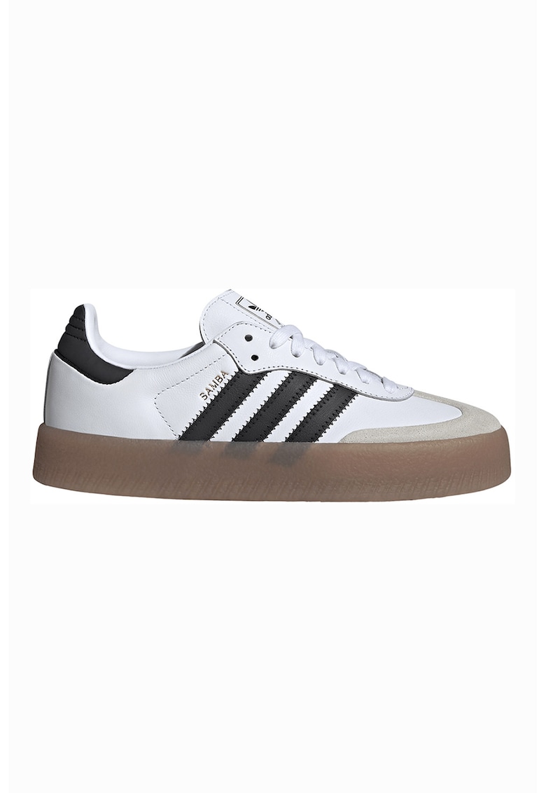 Pantofi sport Samba cu insertii de piele intoarsa - Alb/Negru/Bej deschis