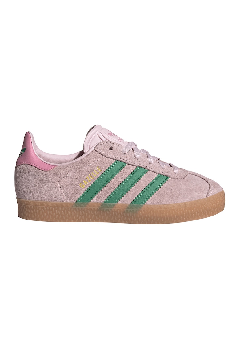 Pantofi sport Gazelle low-cut de piele intoarsa - Roz prafuit/Verde feriga