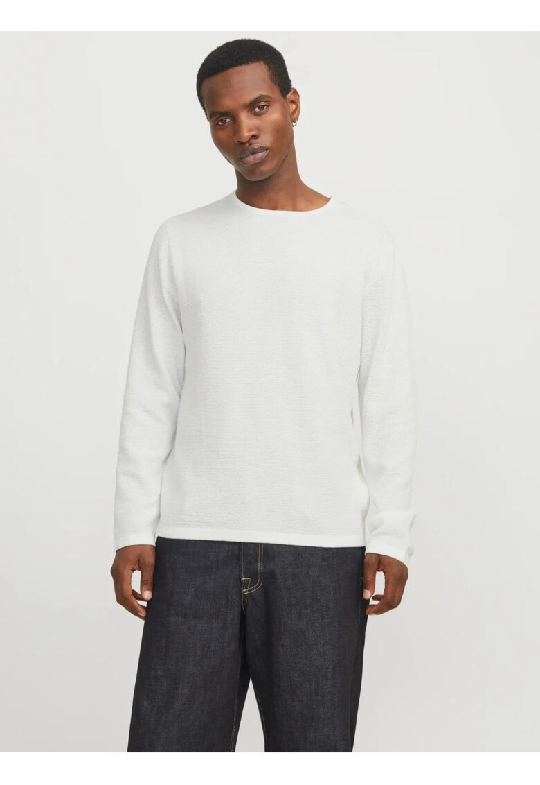 Pulover tricotat barbati cu decolteu la baza gatului - Alb - Alb