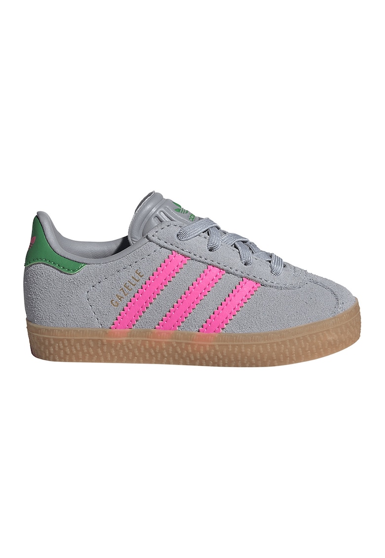Pantofi sport Gazelle din piele intoarsa si piele - Gri/Roz deschis/Verde feriga