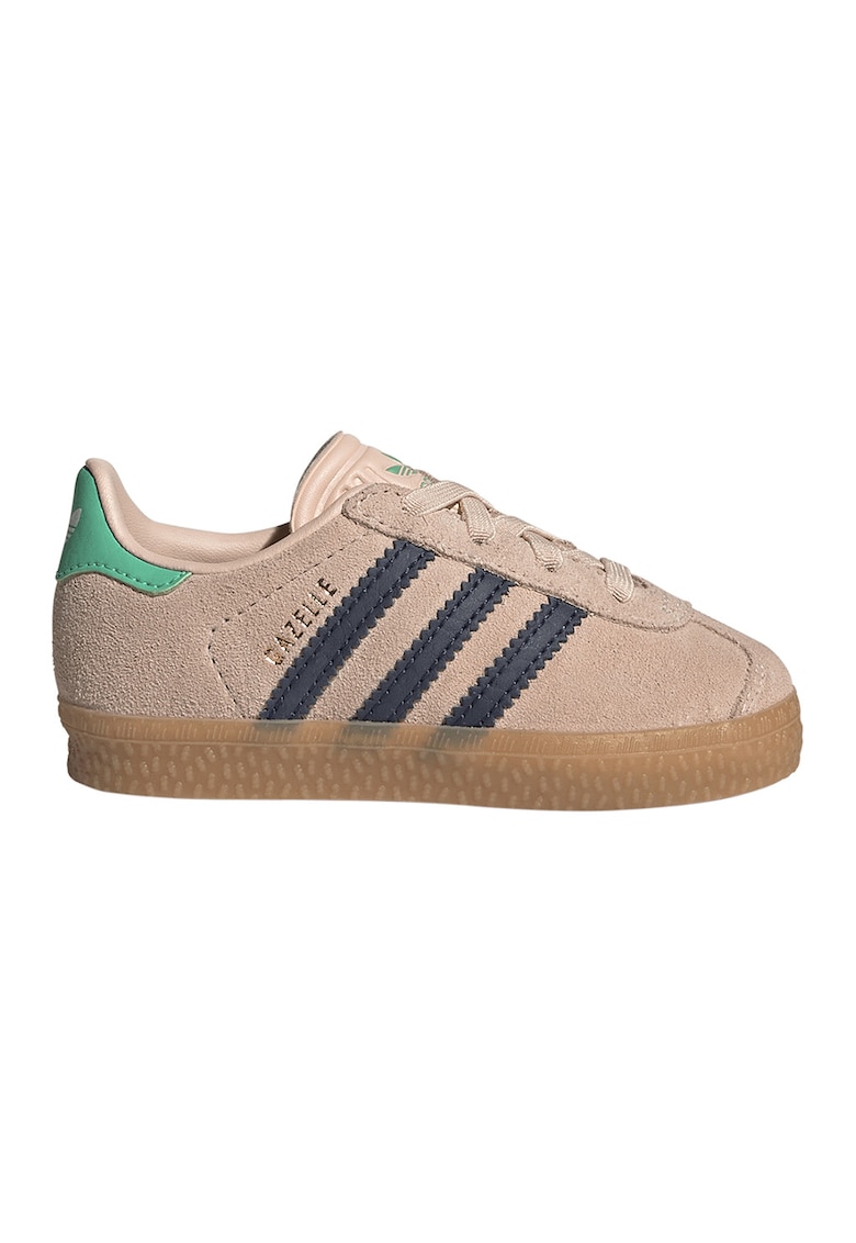 Pantofi sport Gazelle din piele intoarsa si piele - Roz somon/Gri carbune/Verde feriga