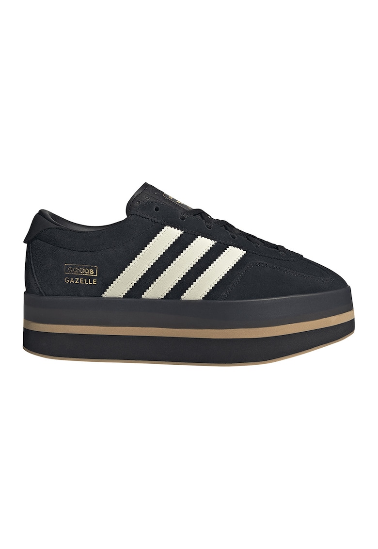 Pantofi sport Gazelle Stack flatform din piele intoarsa - Alb/Auriu/Negru