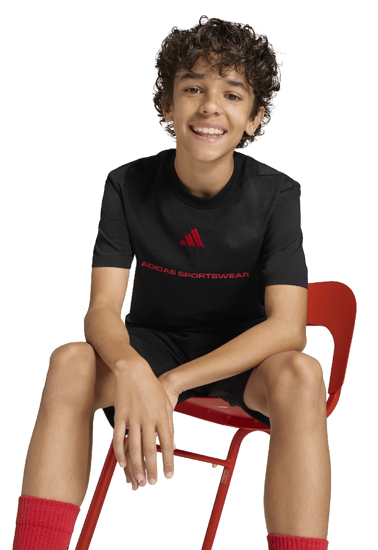 Tricou din bumbac cu decolteu la baza gatului