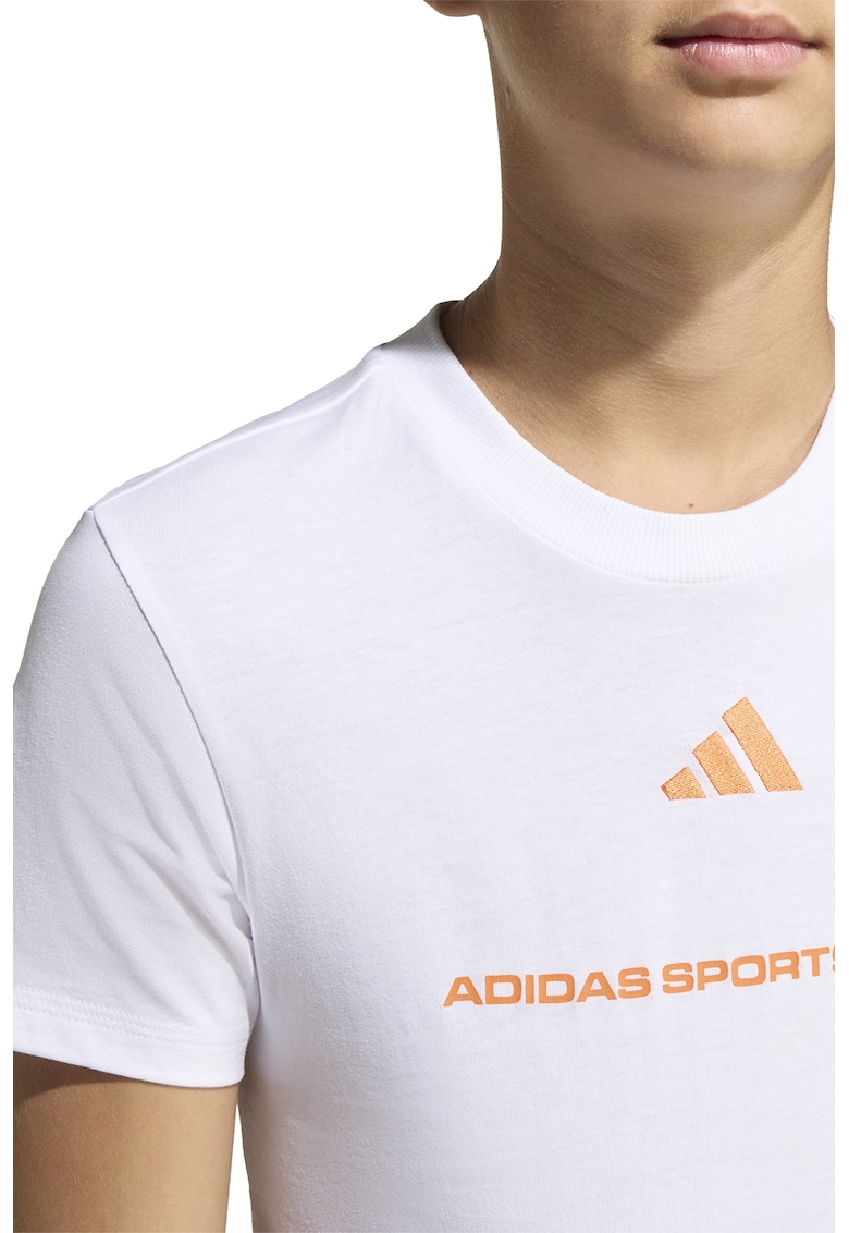 Tricou din bumbac cu decolteu la baza gatului - Alb/Portocaliu stins