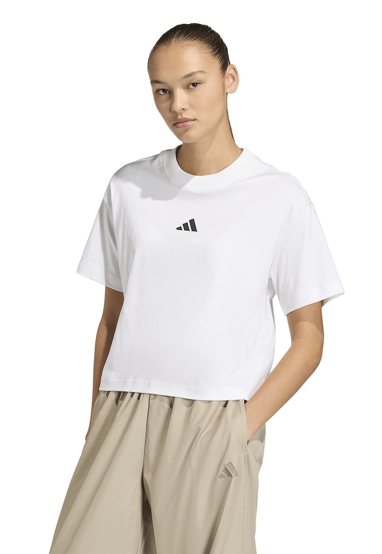 Tricou lejer din bumbac cu logo discret - Negru stins/Alb optic