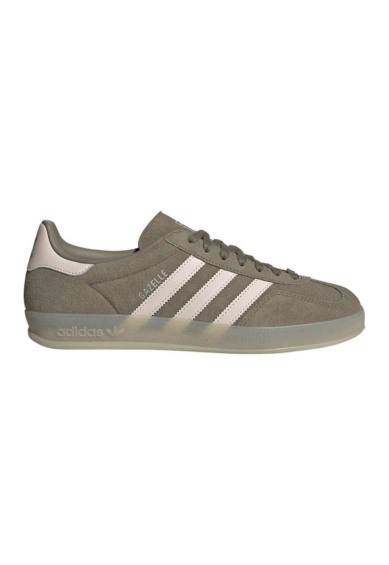Pantofi sport Gazelle Indoor de piele intoarsa cu logo - Verde masliniu/Bej deschis
