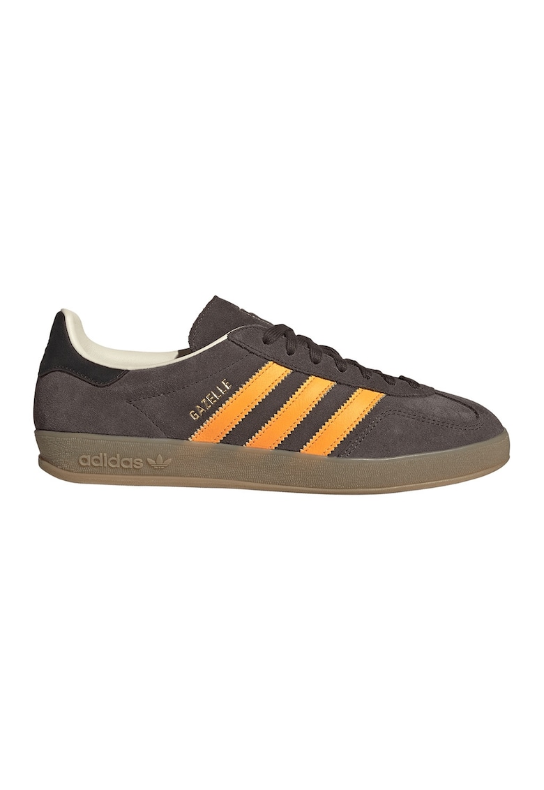 Pantofi sport Gazelle Indoor de piele intoarsa cu benzi logo contrastante - Maro inchis/Portocaliu mandarina