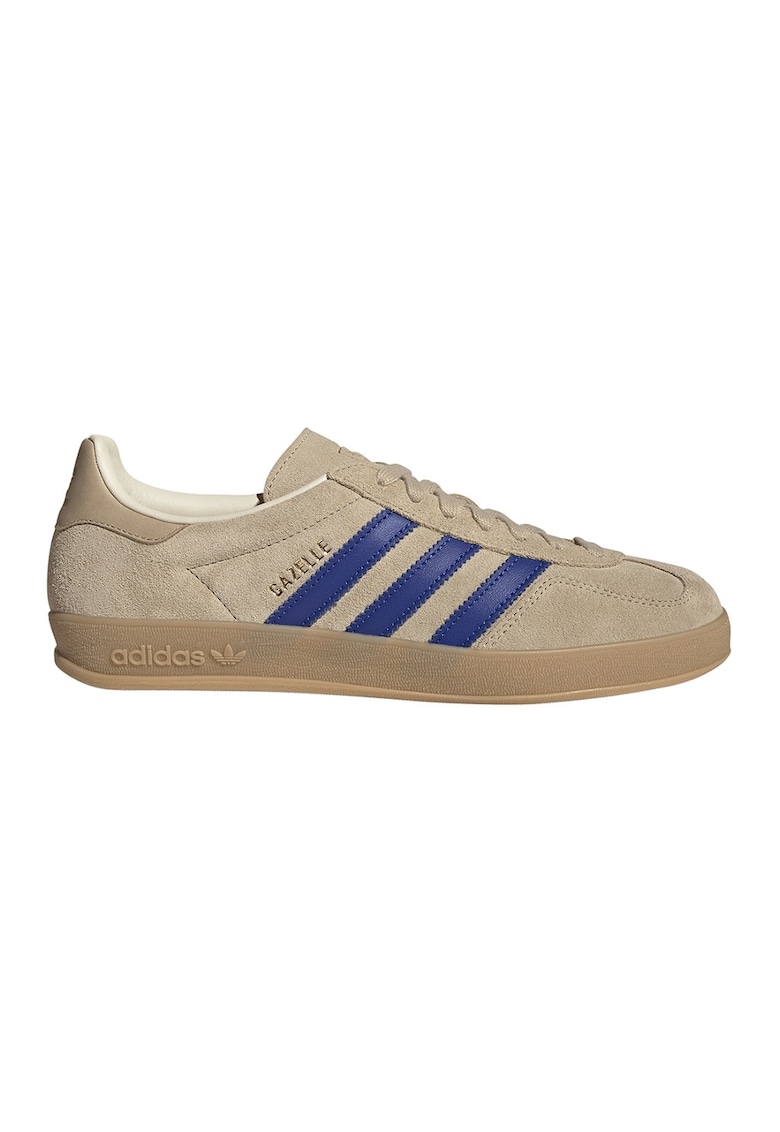 Pantofi sport Gazelle Indoor de piele intoarsa cu benzi logo contrastante - Albastru inchis/Bej deschis