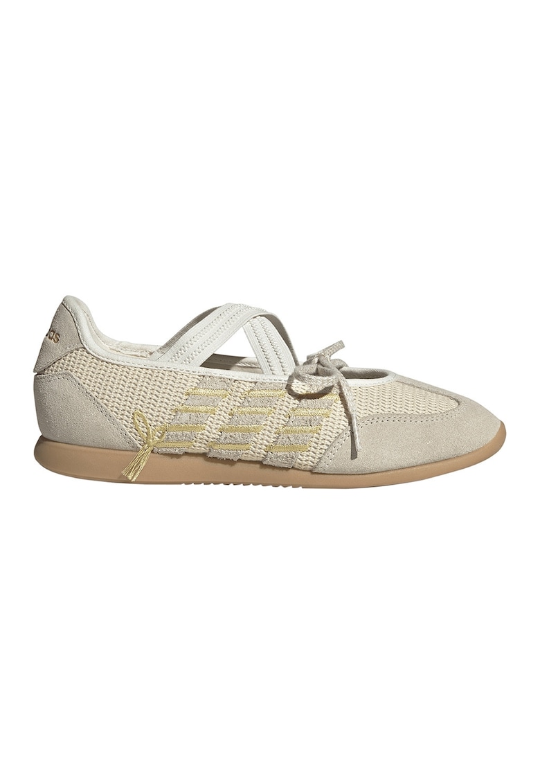Balerini Mary Jane din piele intoarsa si material textil cu detalii funda Barreda - Maro taupe deschis/Bej deschis