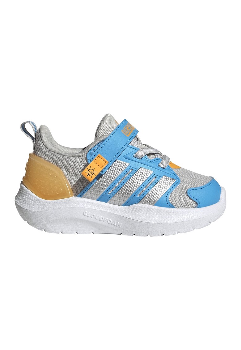 Pantofi sport Lightorama cu velcro si led-uri - Albastru pastel/Portocaliu mandarina/Argintiu