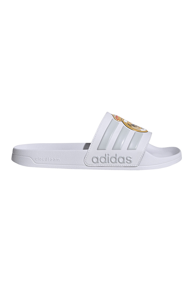 Papuci cu logo Real Madrid Adilette - Alb optic
