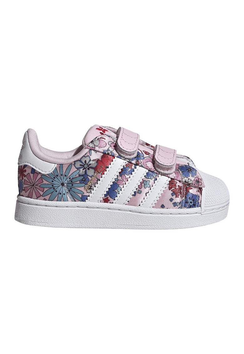 Pantofi sport de piele cu model si velcro - Rosu/Roz pastel/Alb optic
