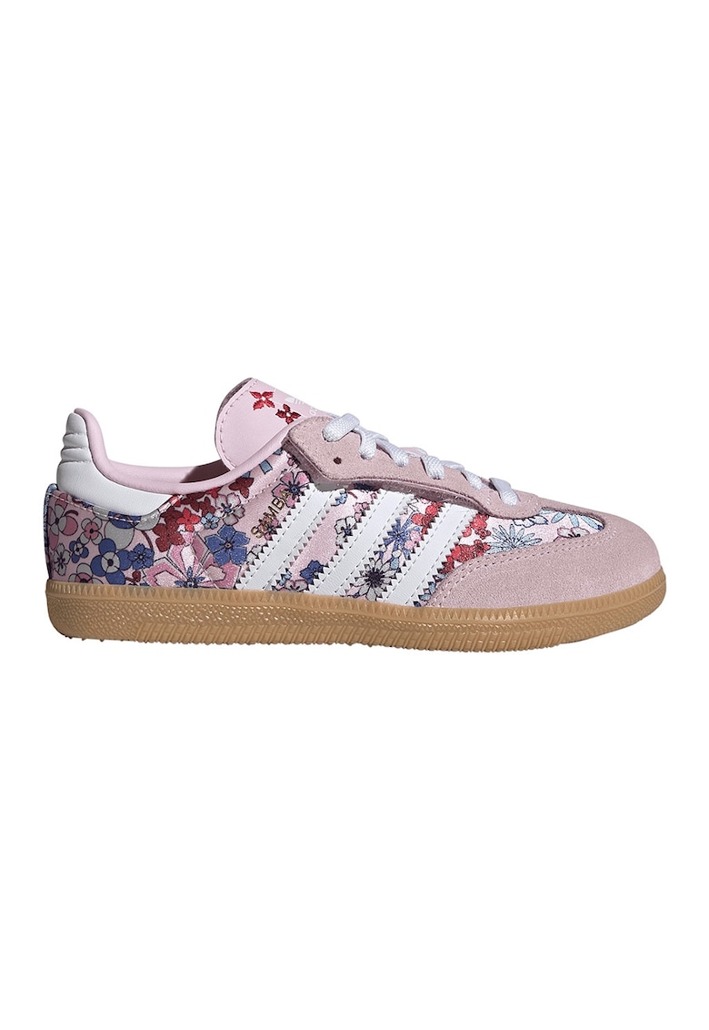 Pantofi sport Samba cu garnituri din piele intoarsa si model - Albastru inchis/Roz pastel/Alb optic