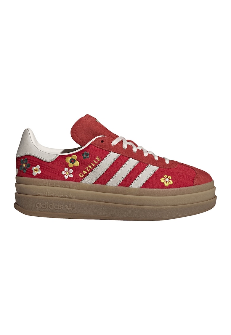 Pantofi sport Gazelle Bold flatform cu broderie - Coral/Caramel/Alb murdar