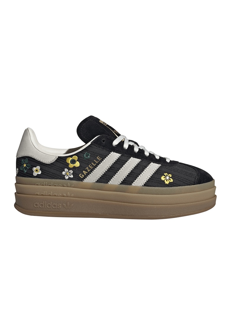 Pantofi sport Gazelle Bold flatform cu broderie - Negru/Caramel/Crem