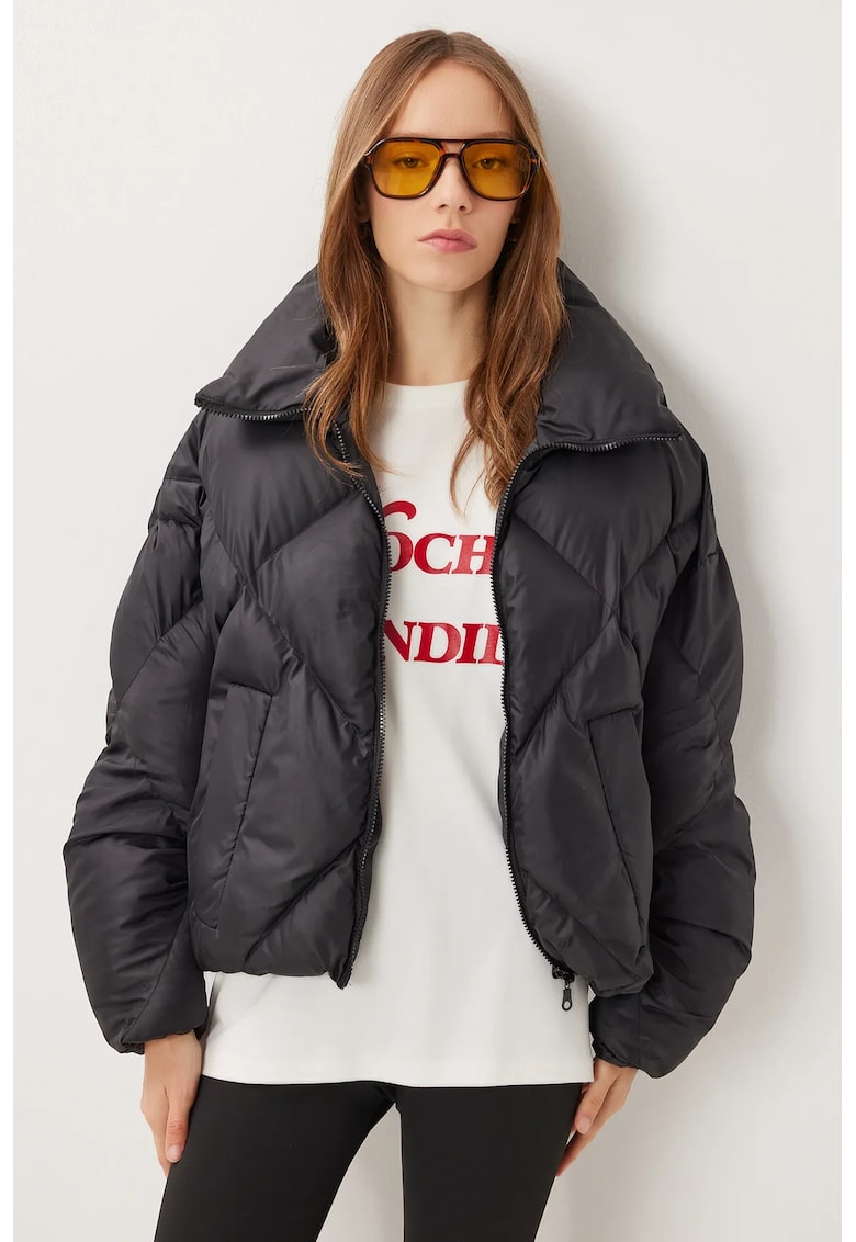 Geaca matlasata - Happiness Istanbul - oversized - neagra - textil