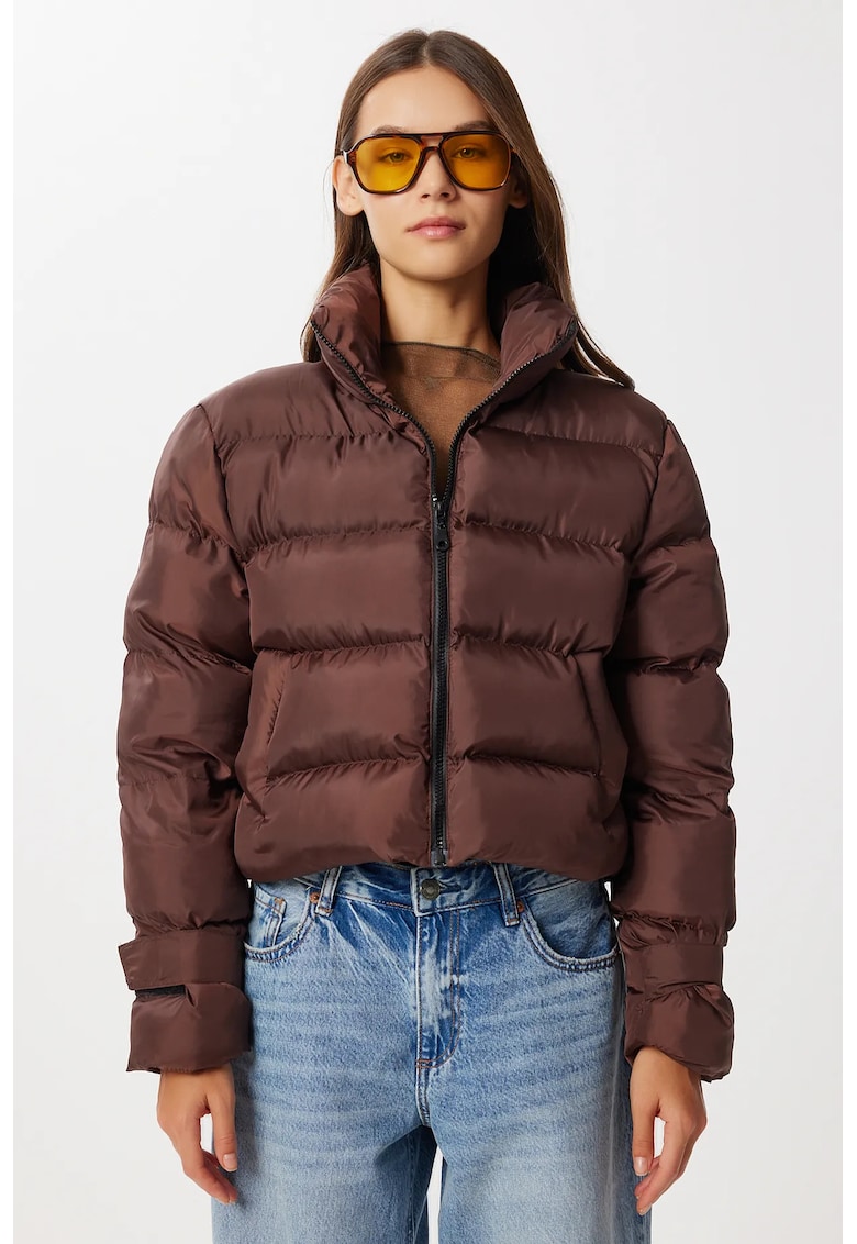 Geaca scurta dama - Happiness Istanbul - texturata - maro mocha - material textil