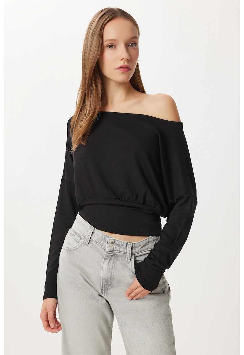 Bluza dama - Happiness Istanbul - cu maneca lunga - guler asimetric - negru