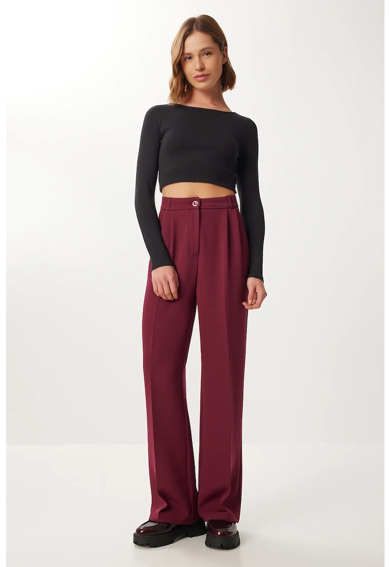 Pantaloni dama - Happiness Istanbul - Palazzo - cu talie inalta - visiniu - textil