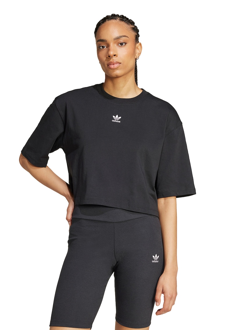 Tricou crop lejer Essentials - Negru