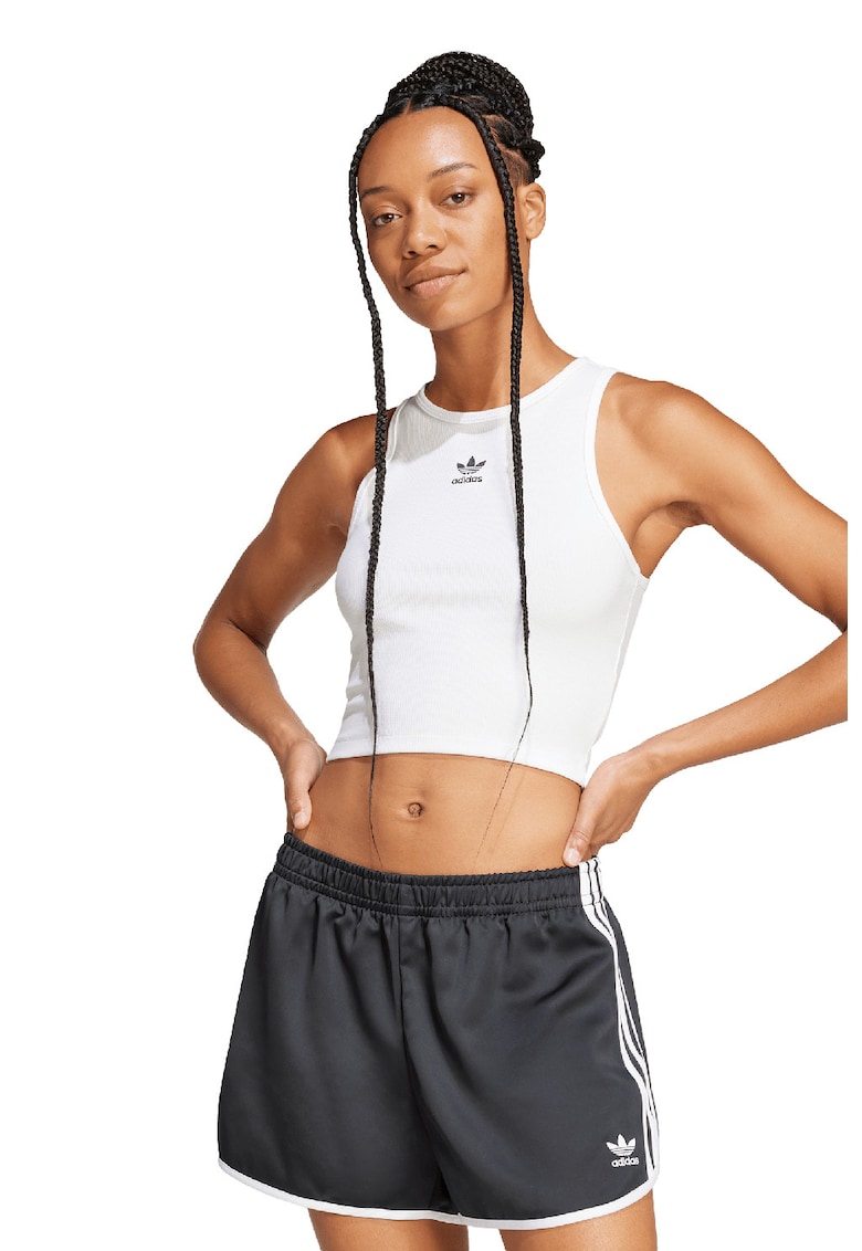 Top crop striat cu decolteu racerback Essentials - Alb
