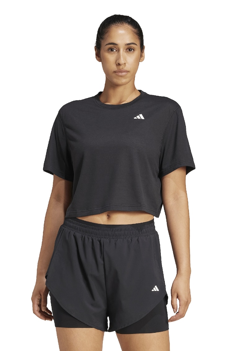 Tricou crop pentru fitness - Negru stins
