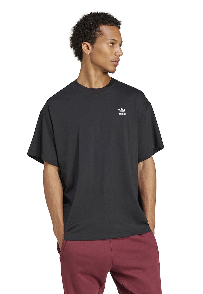 Tricou supradimensionat de bumbac cu logo Trefoil Essentials - Negru