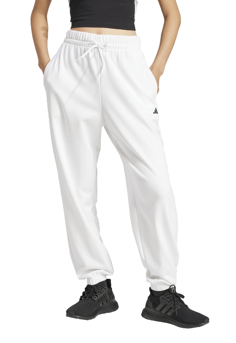 Pantaloni de trening cu snur in talie si croiala conica - Alb optic