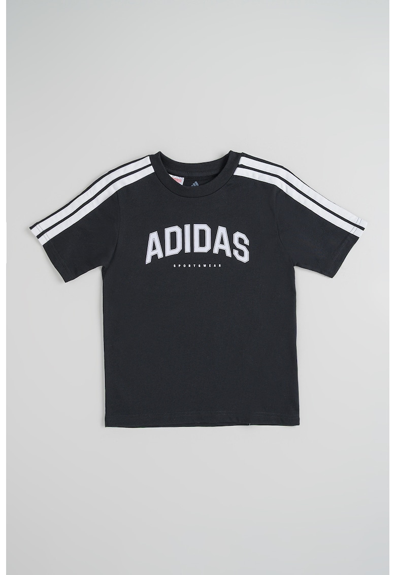 Tricou cu decolteu la baza gatului si logo - Negru/Alb optic