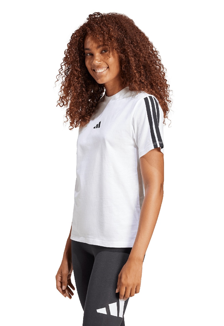 Tricou din bumbac cu decolteu la baza gatului - Negru stins/Alb optic