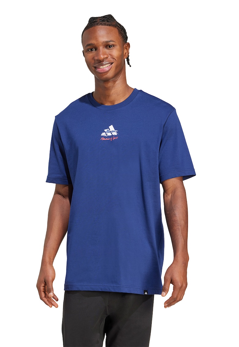 Tricou cu imprimeu pe partea din spate Gallery - Alb murdar/Albastru petrol