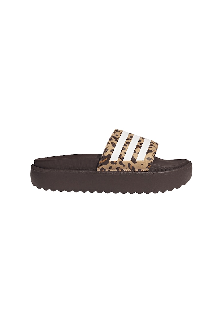 Papuci cu logo si platforma Adilette - Maro inchis/Maro camel
