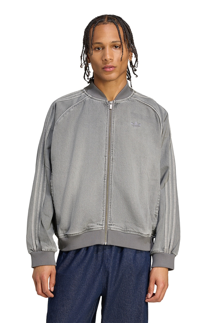 Bluza de trening din bumbac cu fermoar si maneci cazute - Gri