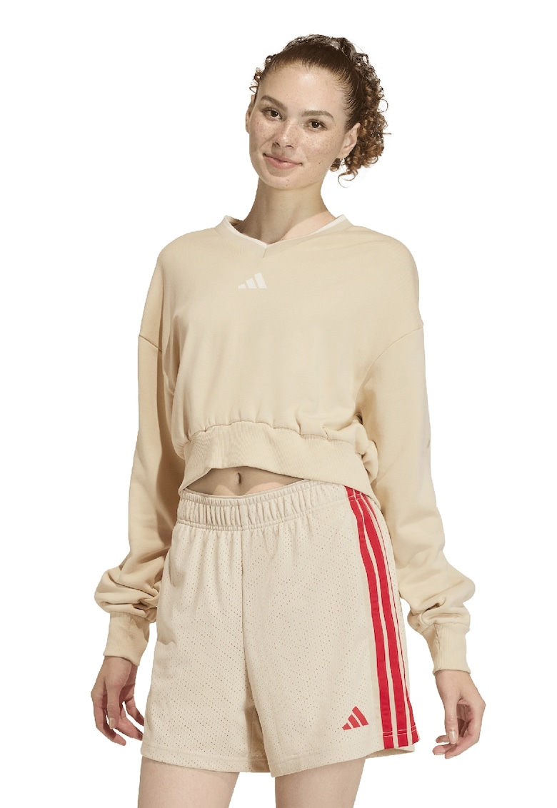 Bluza de trening cu croiala crop si decolteu in V Stadium - Bej